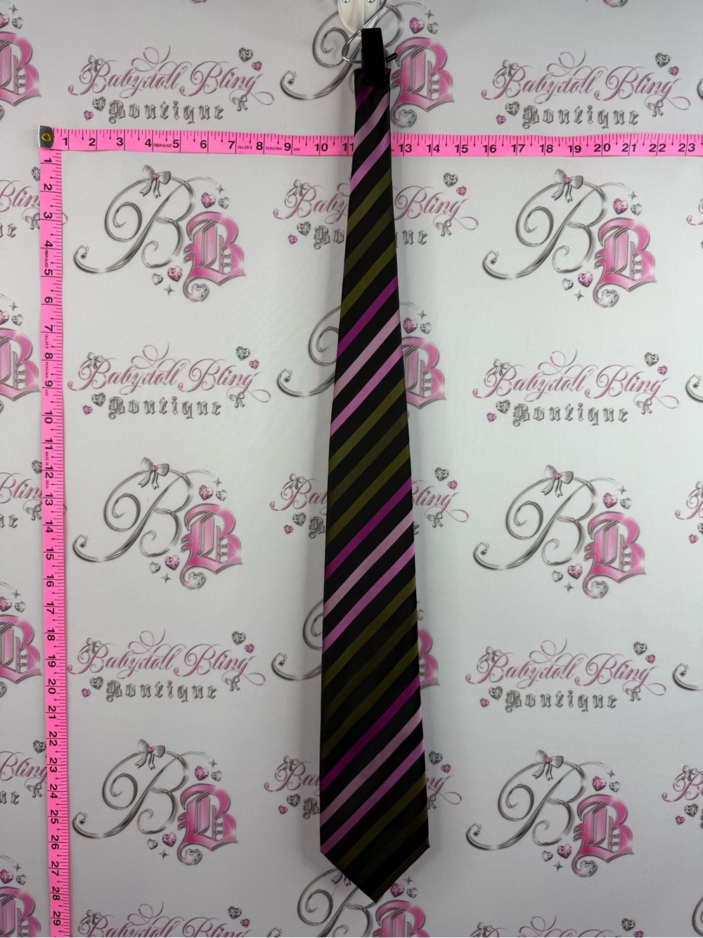 Hardy Amies pure silk Black Tie with Pink and Olive Diagonal Stripes